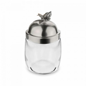 Банка для сыпучих продуктов «Бабочки», медь, стекло, 920 мл, серебристый, серия Летний сад, Кольчугинский Мельхиор, Россия, Кольчугинский мельхиор