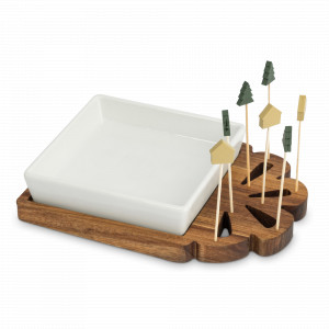 Набор для закусок на подставке со шпажками «Подарок», 3 предмета, керамика/дерево, белый, серия New Year, ANNA LAFARG, Китай, Менажницы