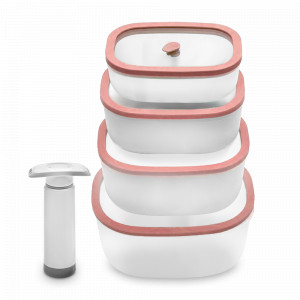 Набор из 4-х вакуумных контейнеров и нососа, 0,5 л, 0,9 л, 1,4 л, 2,3 л, полипропилен, стекло, оранжевый, серия Fresco, STATUS, Словения, STATUS (Словения)