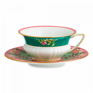 Пара чайная Розовый лотос, 140 мл, костяной фарфор, розовый, декор, серия Wonderlust, WEDGWOOD, Великобритания, WEDGWOOD (Великобритания)