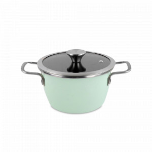 Кастрюля с крышкой, 20 см, сталь, стеклоэмаль, мятный, серия Nordic Mint, VITRINOR, Испания, Посуда из нержавеющей стали