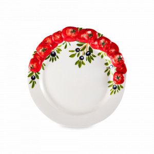 Тарелка закусочная, 22 см, керамика, белый, декор, серия Томаты и оливки, EDELWEISS, Италия, Скидки -30% на керамику EDELWEISS