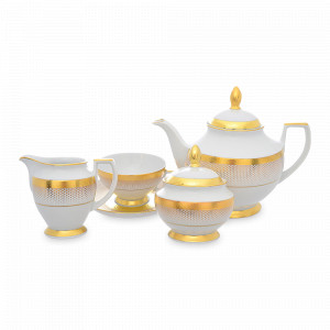 Сервиз кофейный на 6 персон White Gold, 17 предметов, фарфор, белый, золотой, серия Constanza Rio, FALKENPORZELLAN, Германия, Наборы столовой посуды