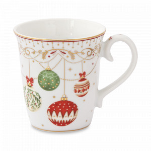 Кружка Новогодние шары, 275 мл, фарфор, белый, декор, серия Christmas Eve, EASY LIFE (R2S), Италия, EASY LIFE R2S (Италия)