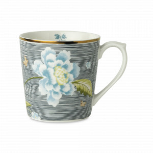 Кружка Midnight Pinstripe, 12 х 8.8 см, 0.35 л, фарфор, белый, серый, серия Pinstripe, Laura Ashley, Великобритания, LAURA ASHLEY (Великобритания)