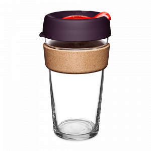 Кружка дорожная Brew Cork L, закаленное стекло, пластик, 454 мл, серия Red Bells, KEEPCUP, Австралия, KEEPCUP (Австралия)