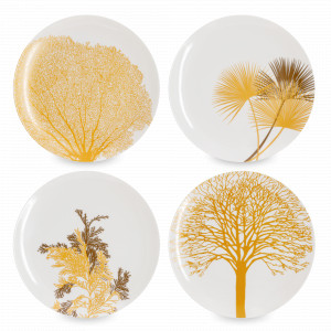 Набор из 4-х закусочных тарелок, 21 см, фарфор, белый, золотой, серия Singapore, WD Lifestyle, Италия, Плоские круглые тарелки
