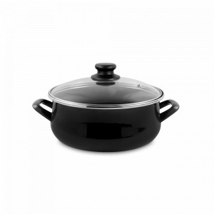 Кастрюля низкая с крышкой, 16 см, сталь, стеклоэмаль, черный, серия Black, VITRINOR, Испания, Посуда антипригарная