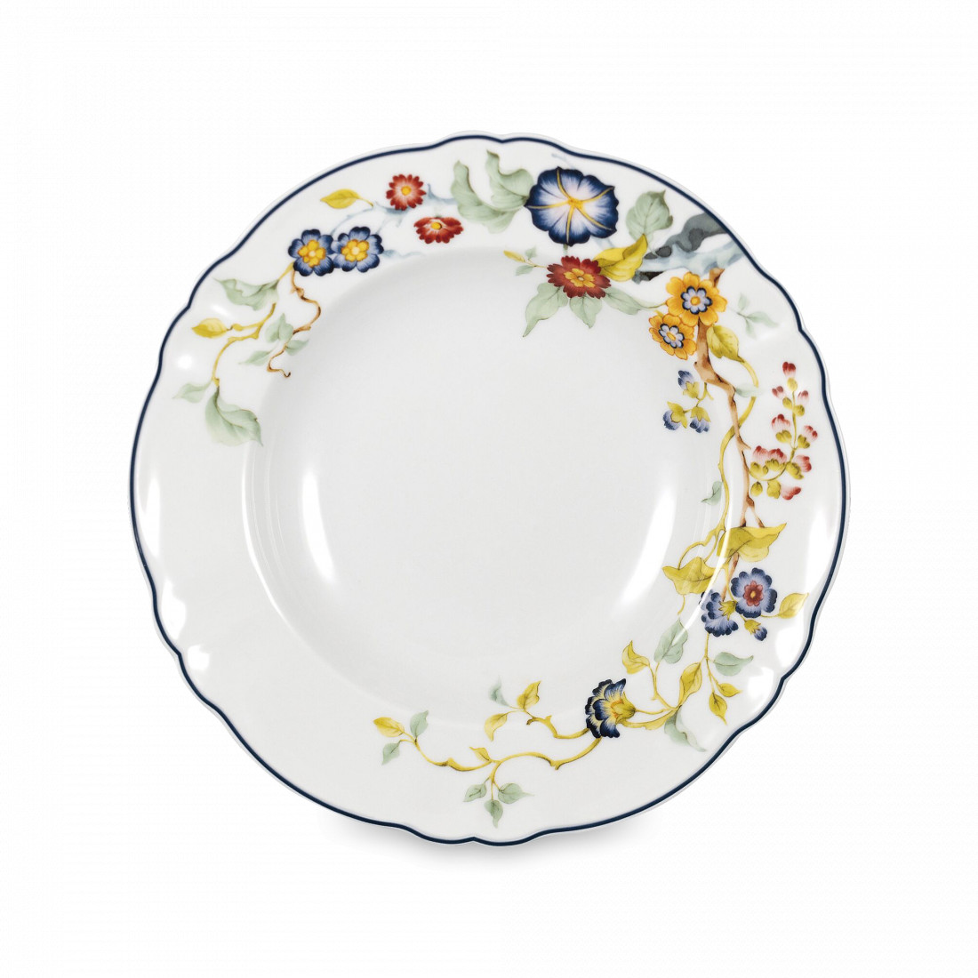 Тарелка суповая Bianco e blu, 23 см, фарфор, белый, декор, серия Florentius, LE COQ, Италия