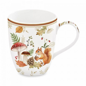 Кружка Грибы и листья, 350 мл, фарфор, белый, декор, серия Autumn Breeze, EASY LIFE (R2S), Италия, Красивые кружки
