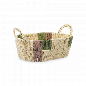 Корзина плетеная овальная Bodhran Nature, размер S, шпагат, металл, бежевый, зеленый, серия Ethnic, TKANO, Россия, Органайзеры для хранения