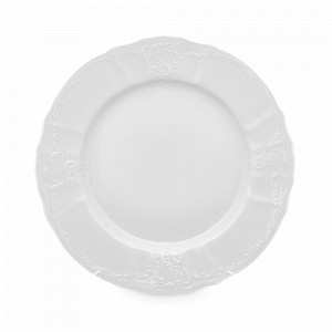 Тарелка обеденная, 25 см, фарфор, белый, рельеф, серия Недекорированный, BERNADOTTE, Чехия, BERNADOTTE (Чехия)