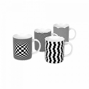 Набор из 4 кружек «Оптические иллюзии», 300 мл, фарфор, белый, черный, KOENITZ, Германия, Наборы кружек KOENITZ