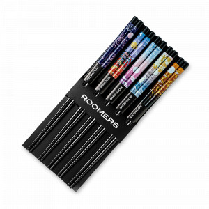 Набор из 5-ти пар палочек для еды, 22.5 см, бамбук, черный, декор, ROOMERS TABLEWARE, Нидерланды, Палочки для суши