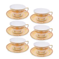 Набор из 6-ти чайных пар Creme Gold, 220 мл, фарфор, бежевый, золотой, серия Constanza Natalia, FALKENPORZELLAN, Германия, 