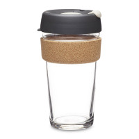 Кружка дорожная Press L, объем: 454 мл, материал: закаленное стекло, пластик, пробка, цвет: серый, серия Brew Cork, KEEPCUP, Австралия