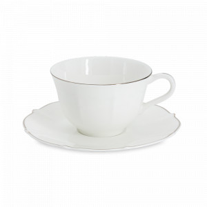 Пара чайная Lotus silver, 250 мл, фарфор, белый с серебристым кантом, серия Emily, ANNA LAFARG, Китай, Чайные пары