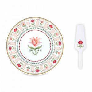 Блюдо для торта с лопаткой , 31 см, фарфор, серия Flowery, EASY LIFE (R2S), Италия, Flowery EASY LIFE R2S