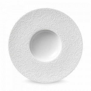 Тарелка для пасты с широким бортом, 28 см, фарфор, белый, рельеф, серия L' Couture, GUY DEGRENNE, Франция, Тарелки для пасты фарфоровые