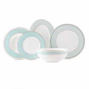 Сервиз столовый на 6 персон, 20 предметов, фарфор, белый, голубой, серия Бирюза, DECOR DE TABLE, Россия, Наборы обеденных тарелок
