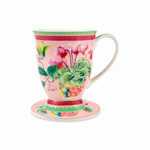 Кружка с подставкой Цикламен, 300 мл, фарфор, белый, декор, серия Французский сад, MAXWELL WILLIAMS, Австралия, MAXWELL & WILLIAMS (Австралия)