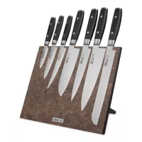 Набор кухонных ножей, 7 штук, на магнитной подставке ComposeEat (Vintage Brown), серия RAN, YAXELL, Япония, 