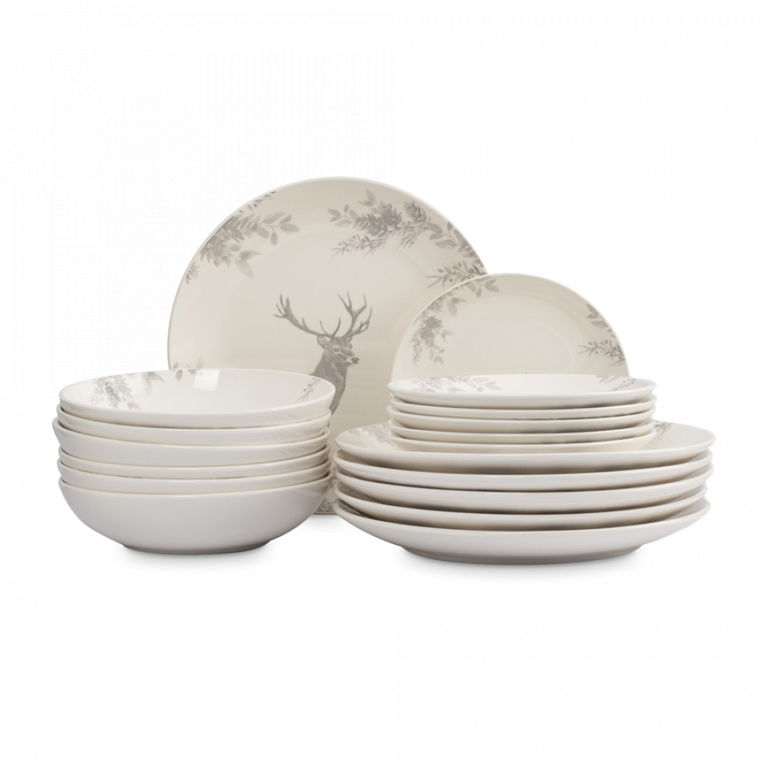 Сервиз обеденный на 6 персон «Олень и шишки», 18 предметов, керамика, белый, декор, серия Maral, ANNA LAFARG, Китай