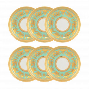 Набор из 6-ти блюдец Seladon Gold, 15 см, фарфор, оливковый, золотой, серия Constanza Imperial, FALKENPORZELLAN, Германия, Чайные пары из фарфора