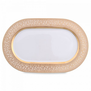 Блюдо овальное Creme Gold, 36 х 23 см, фарфор, бежевый, золотой, серия Selina Rialto, FALKENPORZELLAN, Германия, Блюда из фарфора