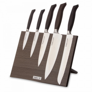 Набор кухонных ножей, 5 штук, на магнитной подставке ComposeEat, серия Ergo Line Smoked Oak, BERGER CUTLERY, Германия, Набор кухонных ножей премиум
