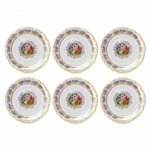 Набор из 6-ти обеденных тарелок Мадонна, 25 см, фарфор, перламутр, серия Мария-Тереза, REPAST, Чехия, Тарелки REPAST