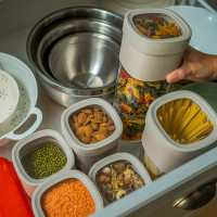 Контейнер для сыпучих продуктов, размер L, 1.35 - 1.6 л, пластик, силикон, бежевый, серия Flip Storage, LEKUE, Испания_00817020063742537918.jpg