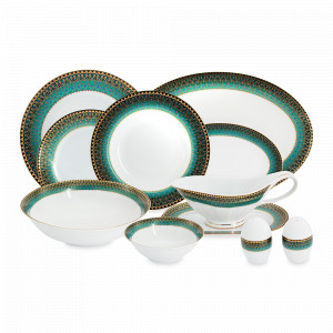 Сервиз столовый на 6 персон Бухара, 27 предметов, фарфор, зеленый, серия Midori, ANNA LAFARG, Китай, Столовые сервизы из фарфора
