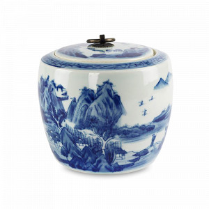 Банка с крышкой, 13 см, фарфор, металл, белый, синий, ROOMERS FURNITURE, Нидерланды, Шкатулки