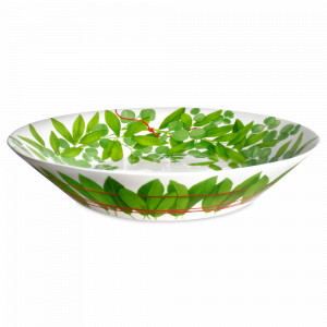 Салатник, 32 см, костяной фарфор, белый, зеленый, серия Fil Rouge Foglie, TAITU, Италия, Салатники из костяного фарфора