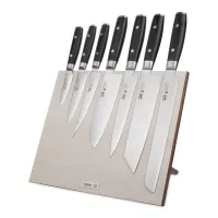Набор кухонных ножей, 7 штук, на магнитной подставке ComposeEat (белая), серия RAN, YAXELL, Япония, 