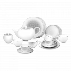 Сервиз чайный на 6 персон, 20 предметов, костяной фарфор, бежевый, белый, серия Лабиринт, NARUMI, Япония, NARUMI (Япония)