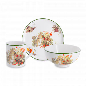 Набор детской посуды Зайчата, 3 предмета, керамика, белый, декор, серия Imari, ANNA LAFARG, Китай, Посуда для детского праздника