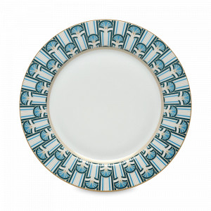 Тарелка обеденная Веер, 27 см, фарфор, белый, декор с золотистым кантом, серия Liberty, Pozzi Milano 1876, Италия, Тарелки обеденные