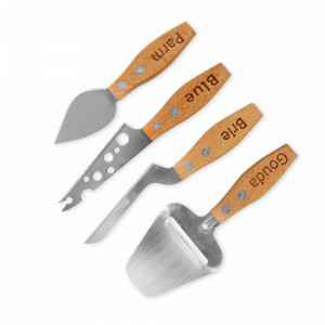 Набор ножей для сыра, 4 предмета, 15 см, нержавеющая сталь, бук, серия Женева, BOSKA, Нидерланды, Набор ножей для сыра