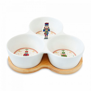 Менажница на подставке, 20,5 х 20,5 см, фарфор, дерево, декор, серия Щелкунчик, EASY LIFE (R2S), Италия, EASY LIFE R2S (Италия)