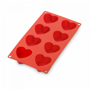 Форма для выпечки пирожных «Сердечки», 8 ячеек, силикон, красный, LEKUE, Испания, LEKUE (Испания)