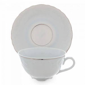 Пара чайная, 220 мл, фарфор, белый, платиновая отводка, серия Rococo, REPAST, Чехия, Белые чайные пары