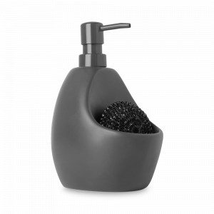 Керамический диспенсер для мыла с подставкой для губки Joey, объем: 591 мл, размеры: 20,3 х 10,2 х 12,7 см, материал: керамика, пластик, цвет: графит, UMBRA, Канада, UMBRA (Канада)