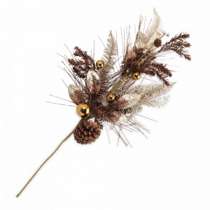 Декор - ветка декоративная «Золотые шары», 75 см, пластик, шишки, коричневый, золотистый, серия New Year, ANNA LAFARG, Китай, Новогодний Декор ANNA LAFARG