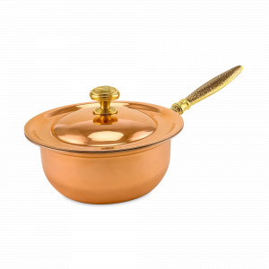 Сотейник с крышкой «КМ», 20 см, 1.5 л, медь, латунь, серия Медная посуда, Кольчугинский Мельхиор, Россия, Кольчугинский мельхиор