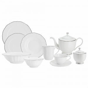 Сервиз обеденный на 6 персон Lotus silver, 21 предмет, фарфор, белый с серебристым кантом, серия Emily, ANNA LAFARG, Китай, ANNA LAFARG (Китай)