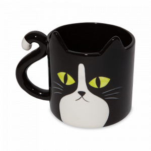 Кружка 3D, 480 мл, керамика, черный, белый, серия Cat, DOIY, Испания, Большие кружки