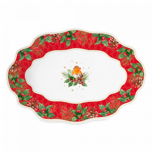 Блюдо овальное, 30 х 21 см, фарфор, белый, декор, серия Рождественские ягоды, EASY LIFE (R2S), Италия, Блюда из фарфора