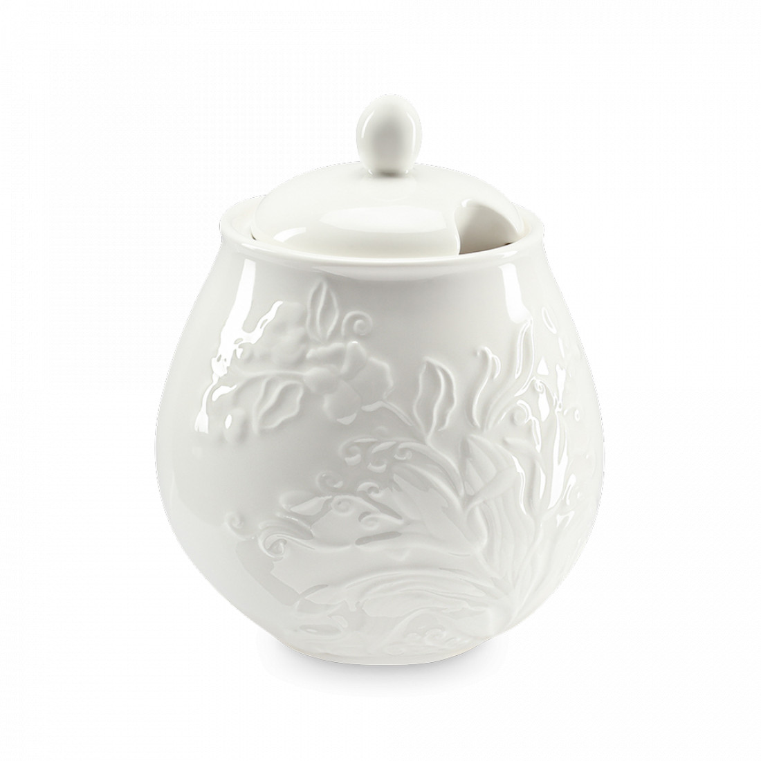 Сахарница с крышкой, 10 х 13 см, фарфор, белый, рельеф, серия English gardens, LIBERTY JONES, Китай